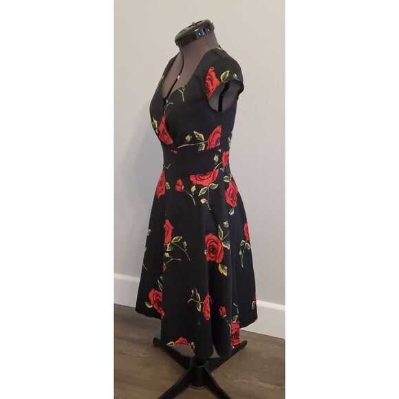 Bbonline Women's Midi Dress Small Red Black Floral Vintage 1950's Pin-Up Cotton - Picture 4 of 6
